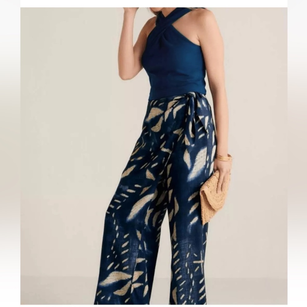 Soft Surroundings Blue and Cream Wide Leg Pants